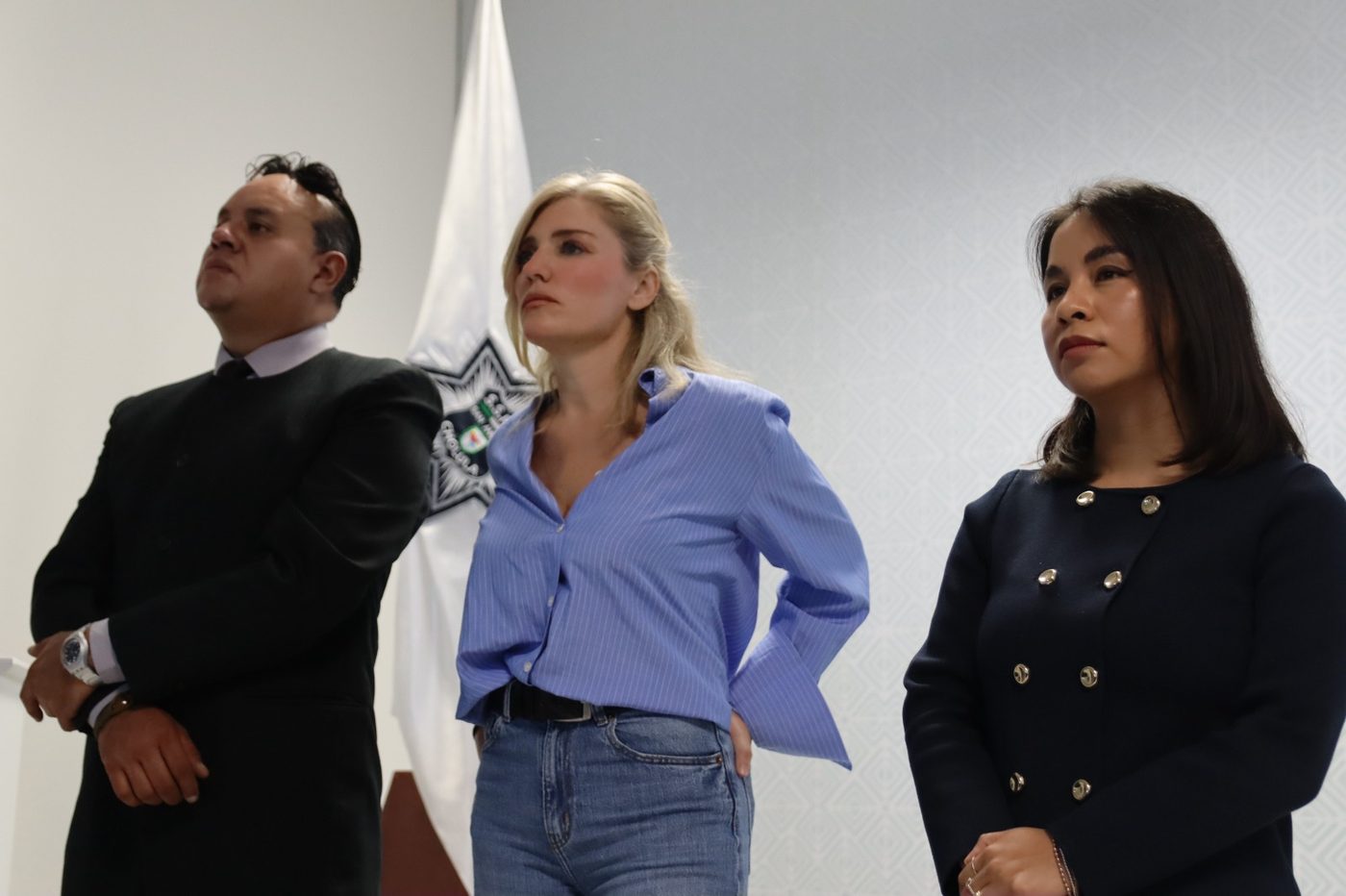 Thaís Armengol con los responsables de la Secretaría de Seguridad Pública de San Andrés Cholula